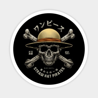 One Piece Luffy Straw Hat Jolly Roger Detailed Mechanical Skull Art Magnet